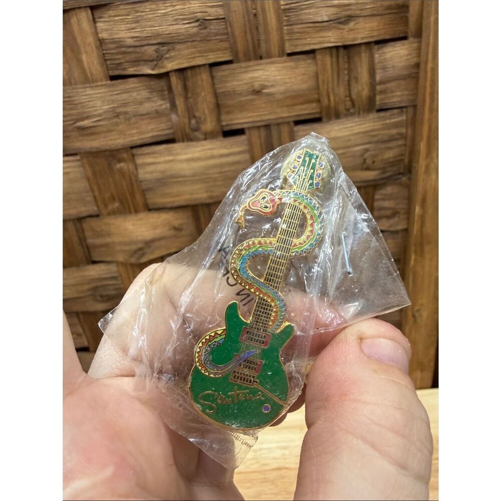 Vintage Sealed Carlos Santana Green Guitar & Multicolor Snake Enamel Pin